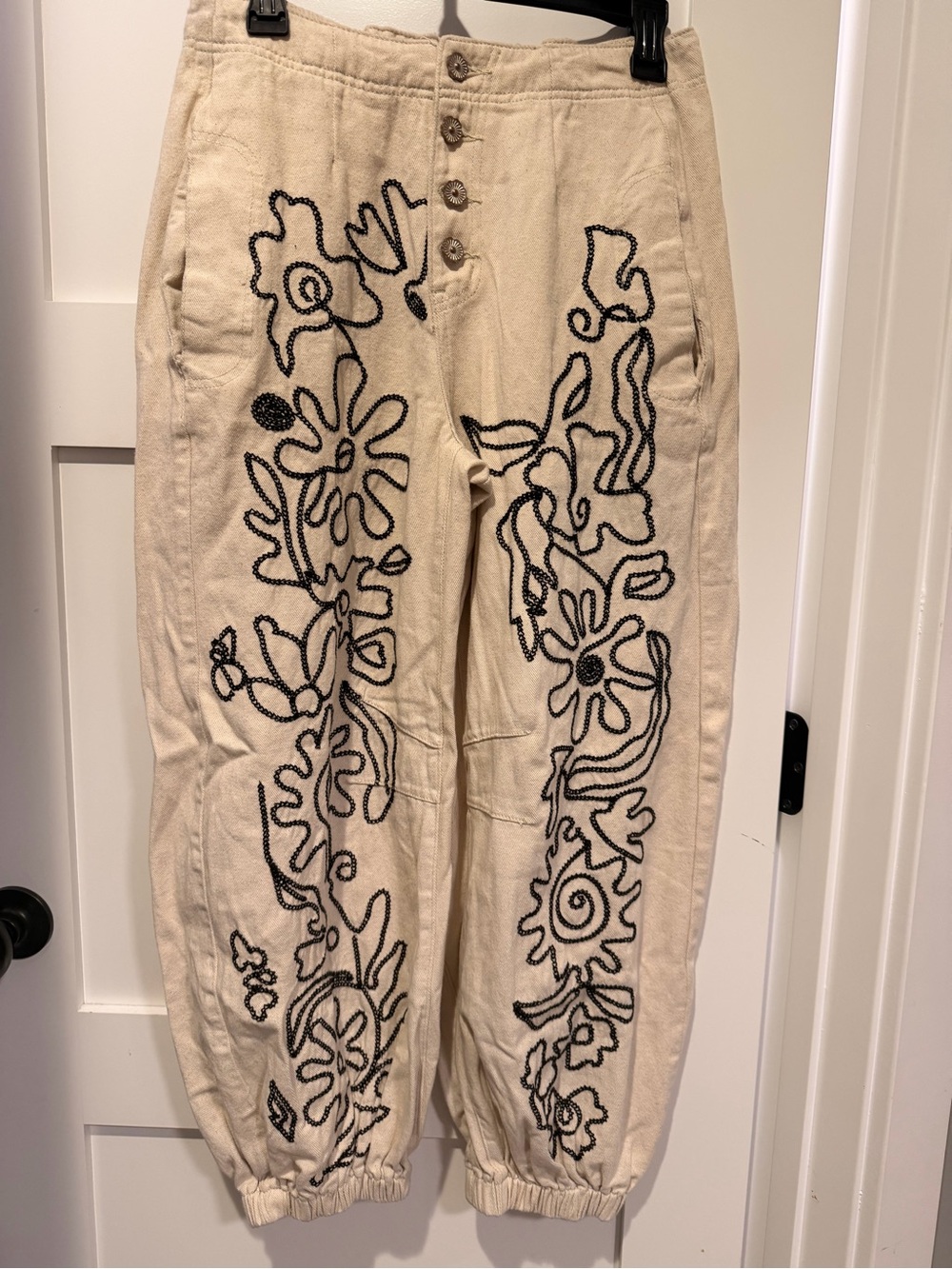 POL Beige Floral Embroidered Pants